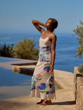 ANTHROPOLOGIE Yumi Kimura x LyreBird Printed Midi Slip Dress